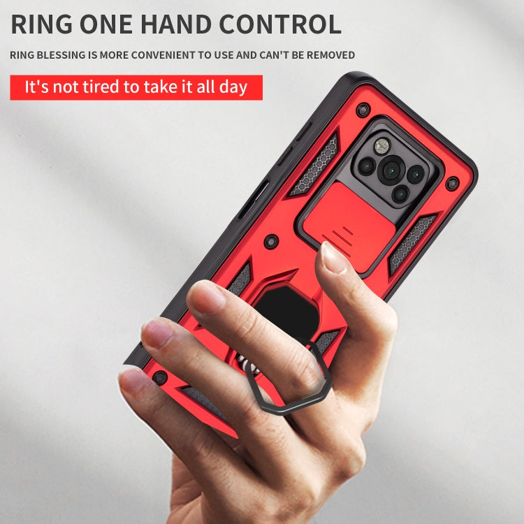 For Xiaomi Poco X3 Warrior Armor Sliding Camera Cover Design TPU + PC Shockproof Case with Ring Holder