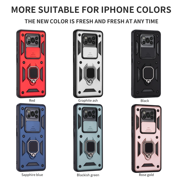 For Xiaomi Poco X3 Warrior Armor Sliding Camera Cover Design TPU + PC Shockproof Case with Ring Holder