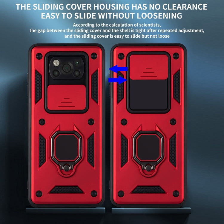 For Xiaomi Poco X3 Warrior Armor Sliding Camera Cover Design TPU + PC Shockproof Case with Ring Holder