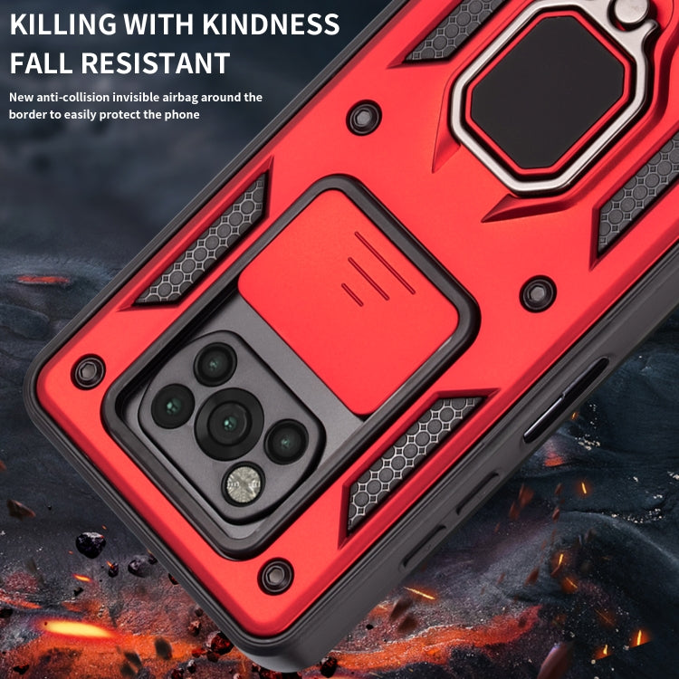 For Xiaomi Poco X3 Warrior Armor Sliding Camera Cover Design TPU + PC Shockproof Case with Ring Holder