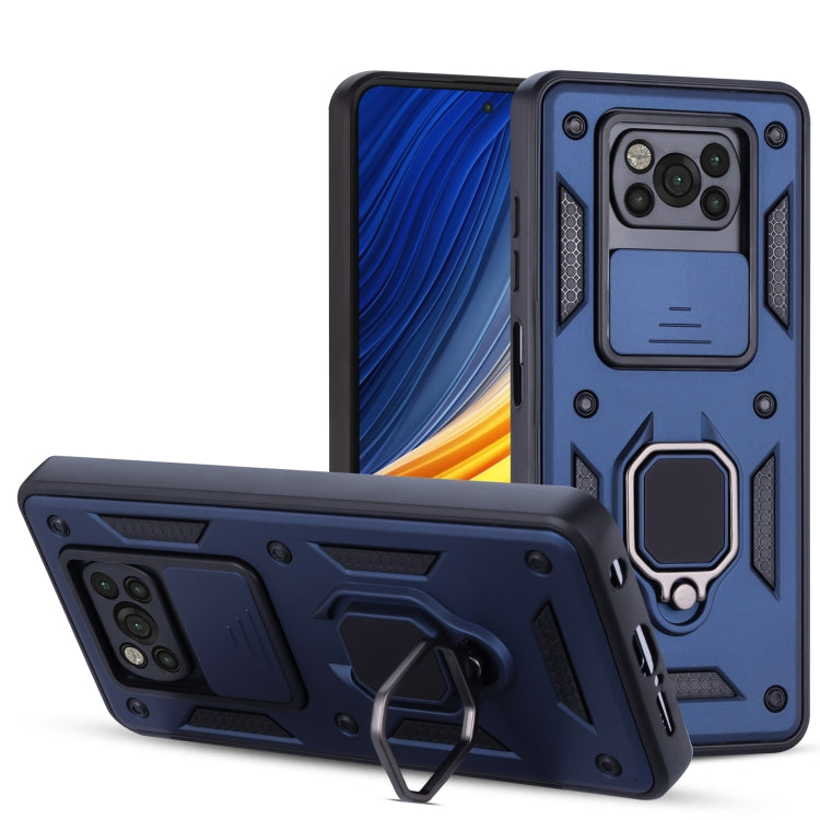 For Xiaomi Poco X3 Warrior Armor Sliding Camera Cover Design TPU + PC Shockproof Case with Ring Holder