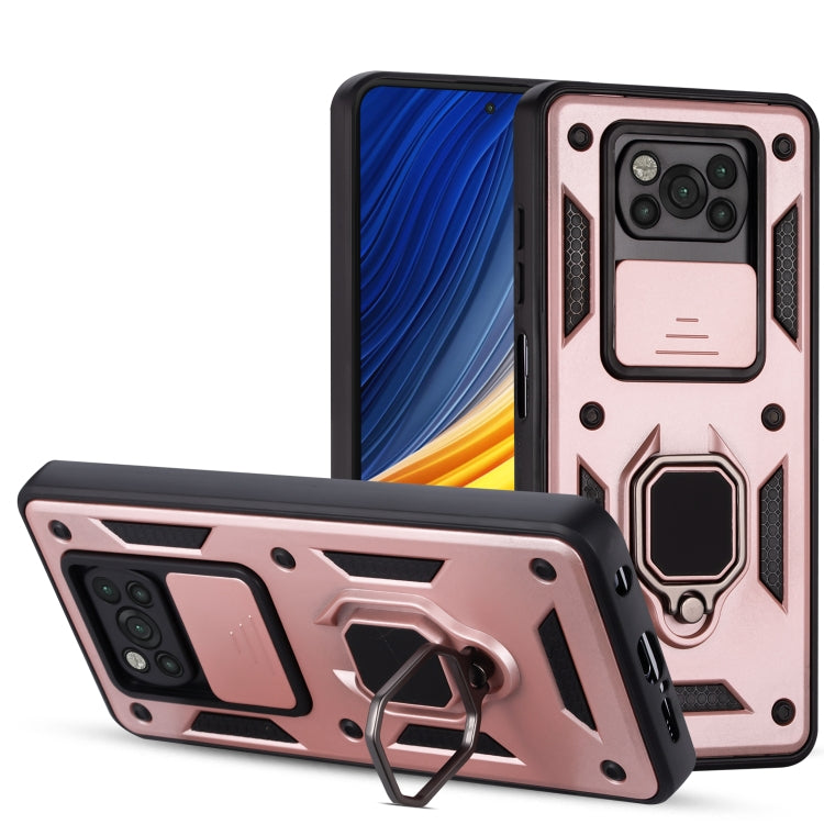 For Xiaomi Poco X3 Warrior Armor Sliding Camera Cover Design TPU + PC Shockproof Case with Ring Holder