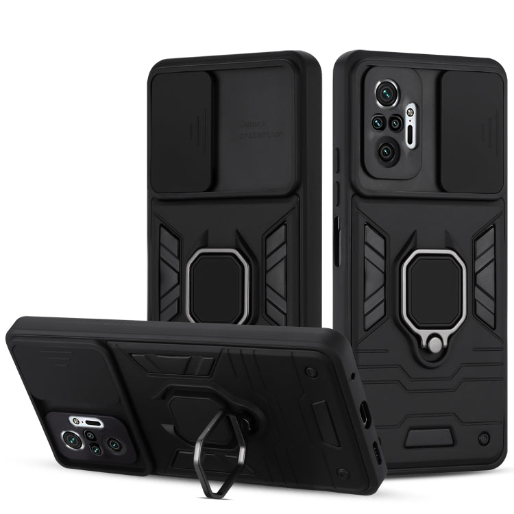 For Xiaomi Redmi Note 10 Pro Warrior Armor Sliding Camera Cover Design TPU + PC Shockproof Case with Ring Holder