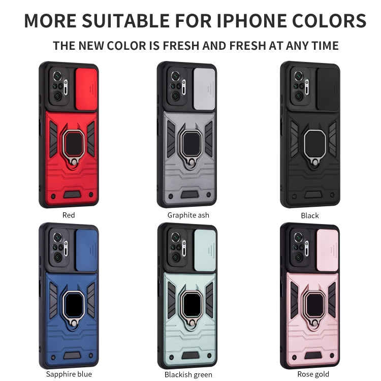 For Xiaomi Redmi Note 10 Pro Warrior Armor Sliding Camera Cover Design TPU + PC Shockproof Case with Ring Holder