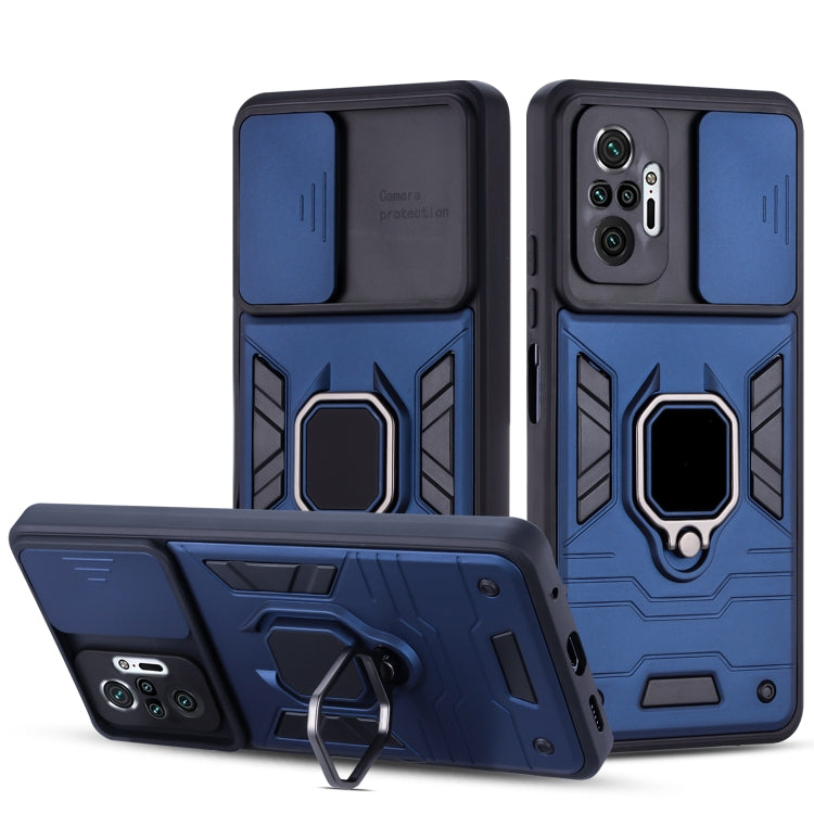 For Xiaomi Redmi Note 10 Pro Warrior Armor Sliding Camera Cover Design TPU + PC Shockproof Case with Ring Holder