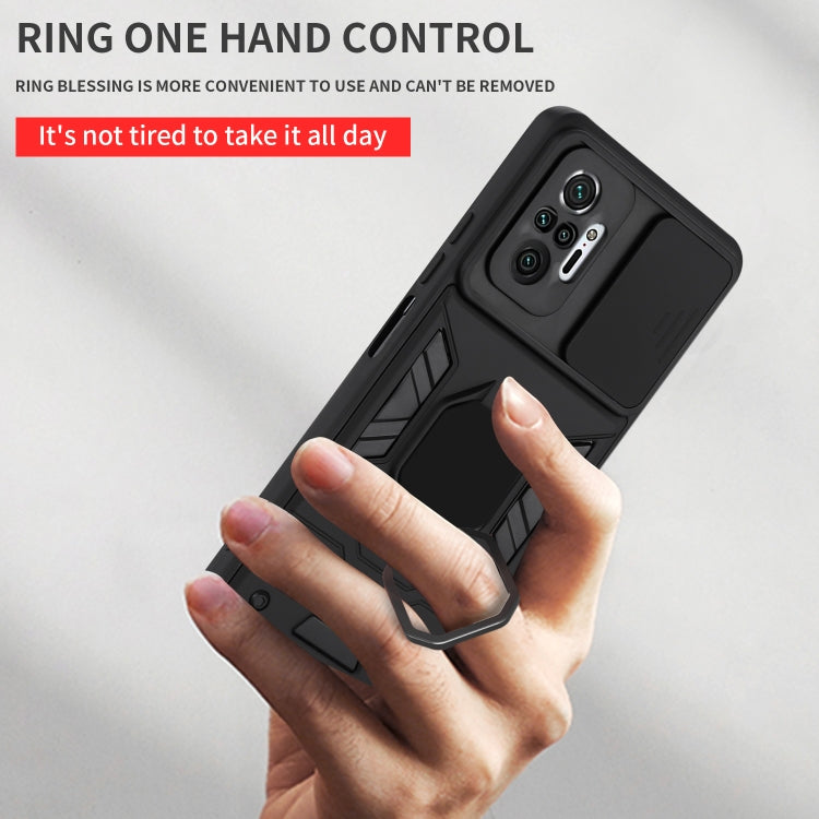 For Xiaomi Redmi Note 10 Pro Warrior Armor Sliding Camera Cover Design TPU + PC Shockproof Case with Ring Holder