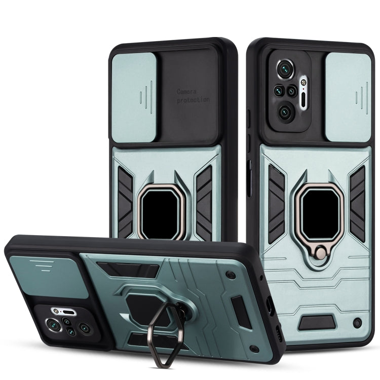 For Xiaomi Redmi Note 10 Pro Warrior Armor Sliding Camera Cover Design TPU + PC Shockproof Case with Ring Holder