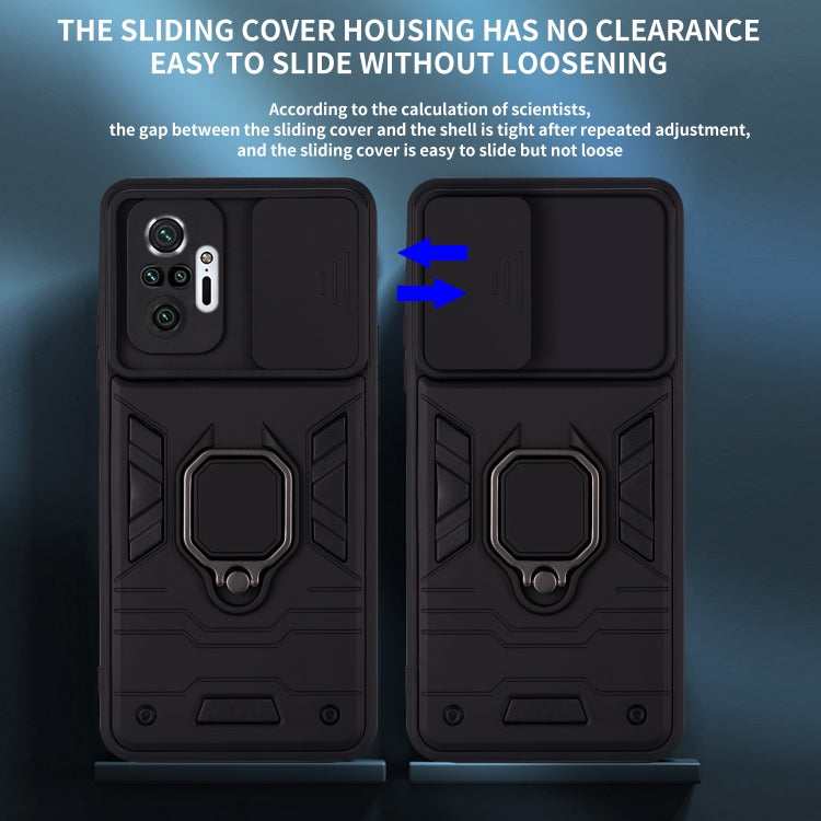 For Xiaomi Redmi Note 10 Pro Warrior Armor Sliding Camera Cover Design TPU + PC Shockproof Case with Ring Holder