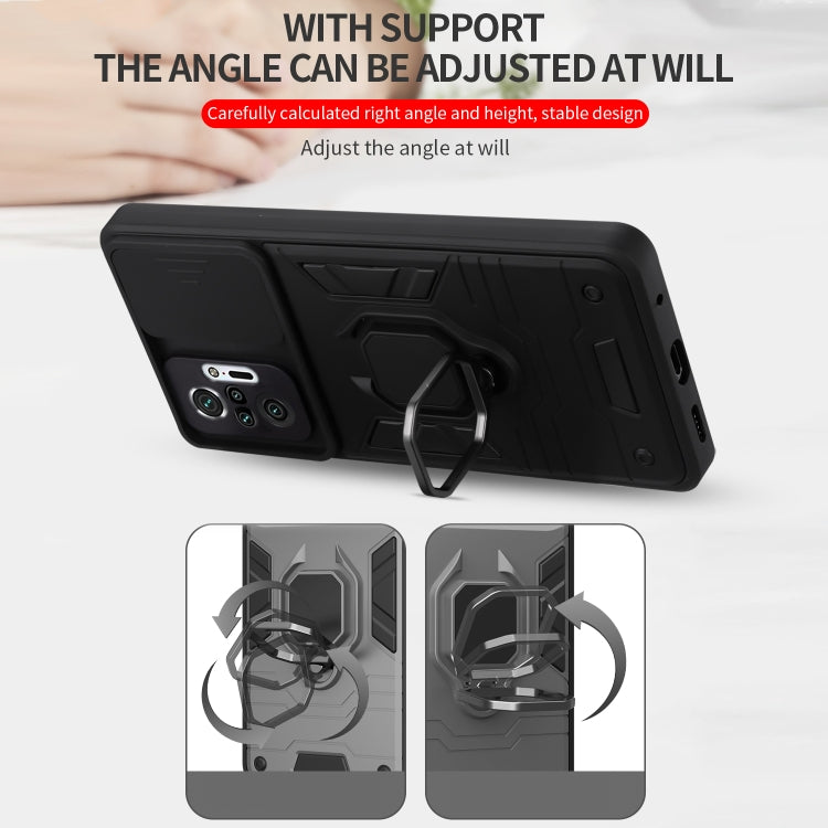 For Xiaomi Redmi Note 10 Pro Warrior Armor Sliding Camera Cover Design TPU + PC Shockproof Case with Ring Holder