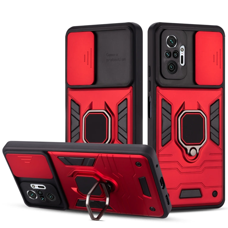 For Xiaomi Redmi Note 10 Pro Warrior Armor Sliding Camera Cover Design TPU + PC Shockproof Case with Ring Holder