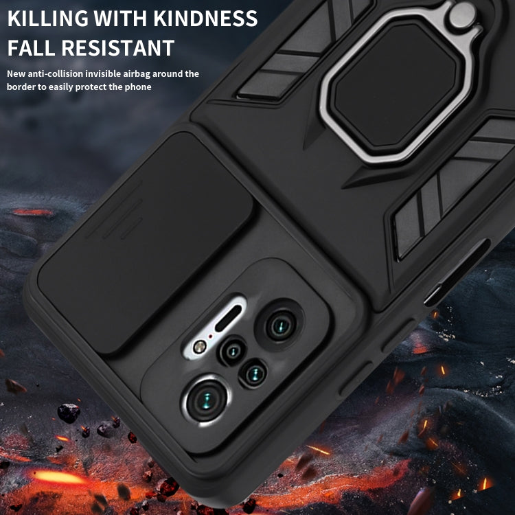 For Xiaomi Redmi Note 10 Pro Warrior Armor Sliding Camera Cover Design TPU + PC Shockproof Case with Ring Holder