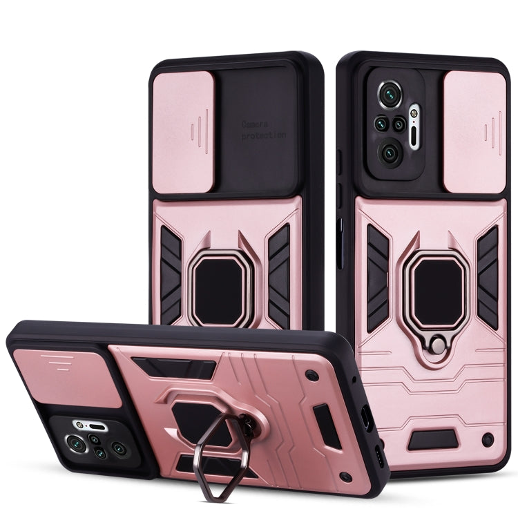 For Xiaomi Redmi Note 10 Pro Warrior Armor Sliding Camera Cover Design TPU + PC Shockproof Case with Ring Holder