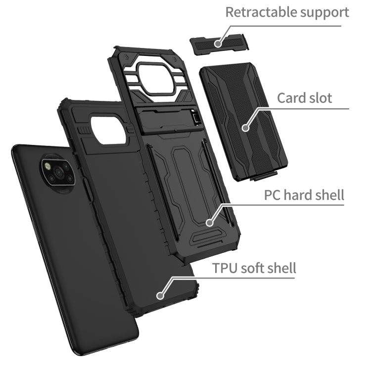 For Xiaomi Poco X3 Armor Card PC + TPU Shockproof Case with Card Slot & Invisible Holder