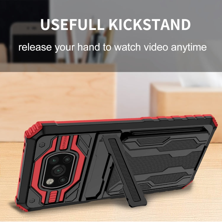 For Xiaomi Poco X3 Armor Card PC + TPU Shockproof Case with Card Slot & Invisible Holder