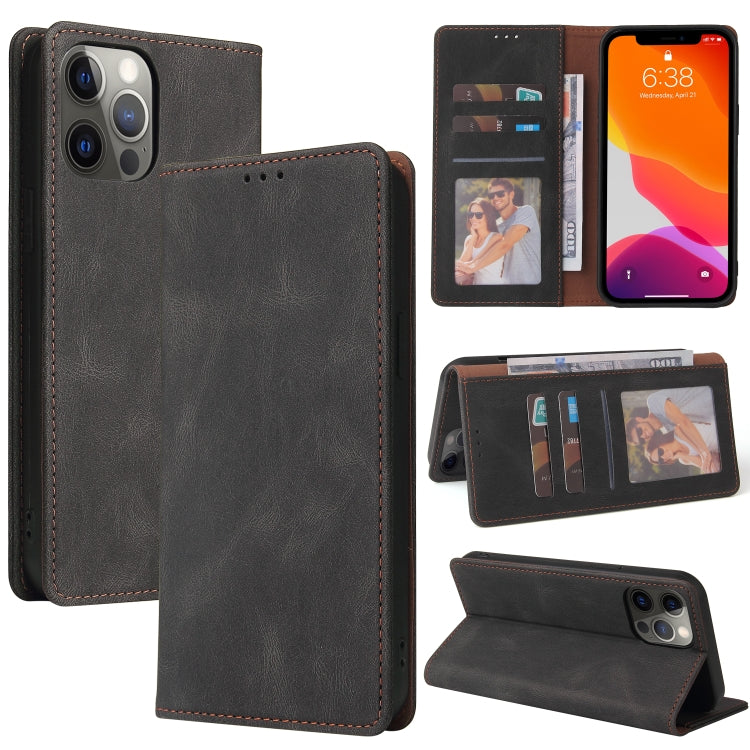For iPhone 12 Pro Max Simple Suction Closure Horizontal Flip Leather Case with Holder & Card Slot & Wallet