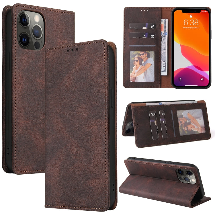 For iPhone 12 Pro Max Simple Suction Closure Horizontal Flip Leather Case with Holder & Card Slot & Wallet