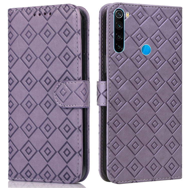 For Xiaomi Redmi Note 8 2021 / Note 8 Embossed Big Small Concentric Squares Pattern Horizontal Flip Leather Case with Card Slot & Holder & Wallet