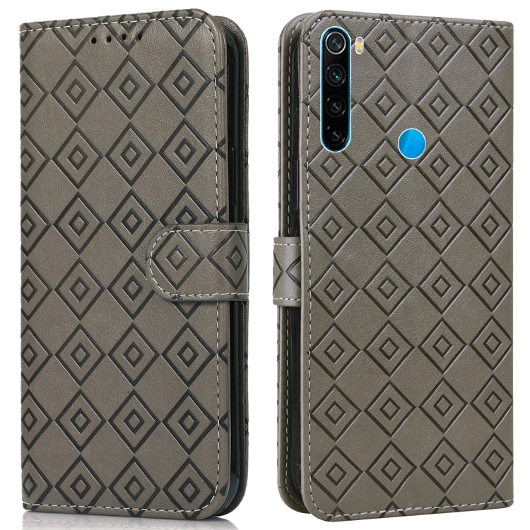 For Xiaomi Redmi Note 8 2021 / Note 8 Embossed Big Small Concentric Squares Pattern Horizontal Flip Leather Case with Card Slot & Holder & Wallet