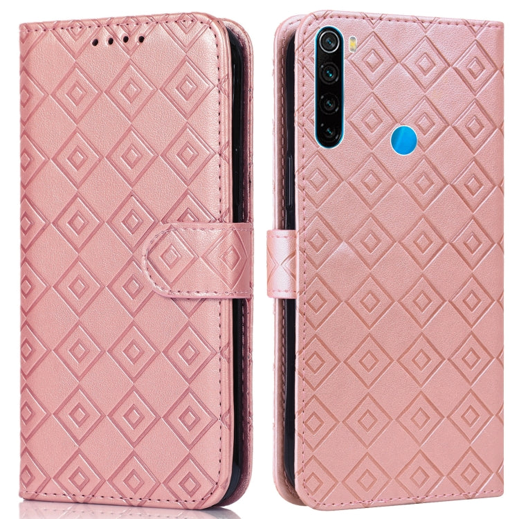 For Xiaomi Redmi Note 8 2021 / Note 8 Embossed Big Small Concentric Squares Pattern Horizontal Flip Leather Case with Card Slot & Holder & Wallet