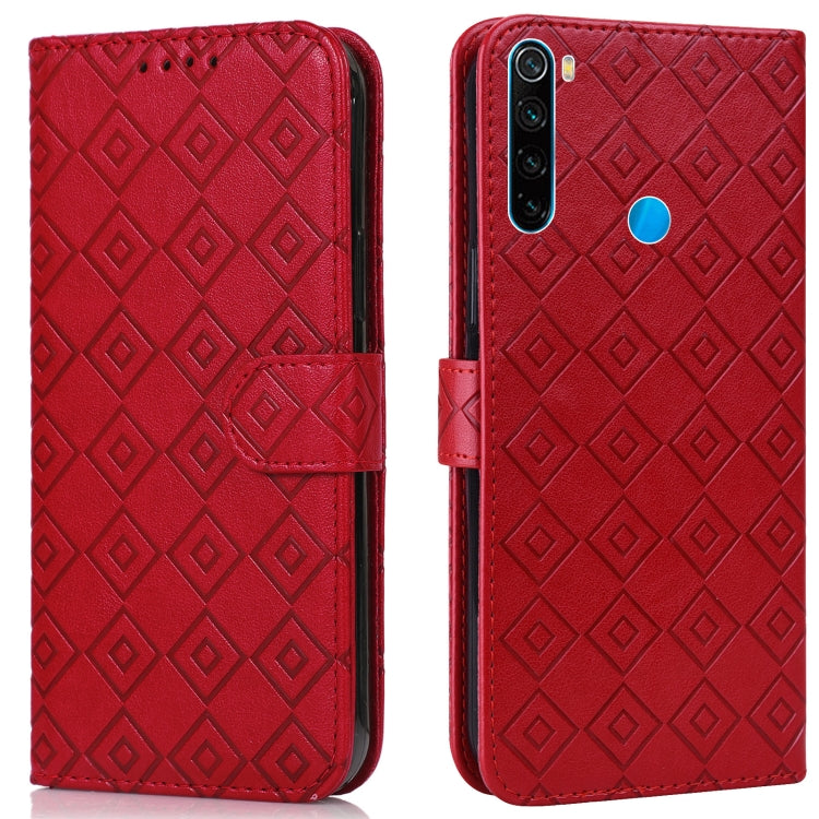 For Xiaomi Redmi Note 8 2021 / Note 8 Embossed Big Small Concentric Squares Pattern Horizontal Flip Leather Case with Card Slot & Holder & Wallet