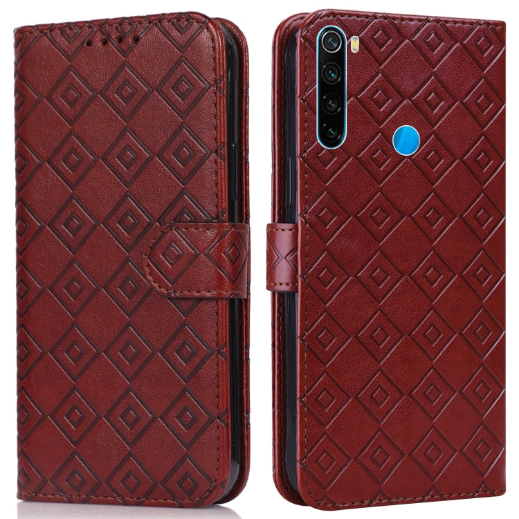 For Xiaomi Redmi Note 8 2021 / Note 8 Embossed Big Small Concentric Squares Pattern Horizontal Flip Leather Case with Card Slot & Holder & Wallet