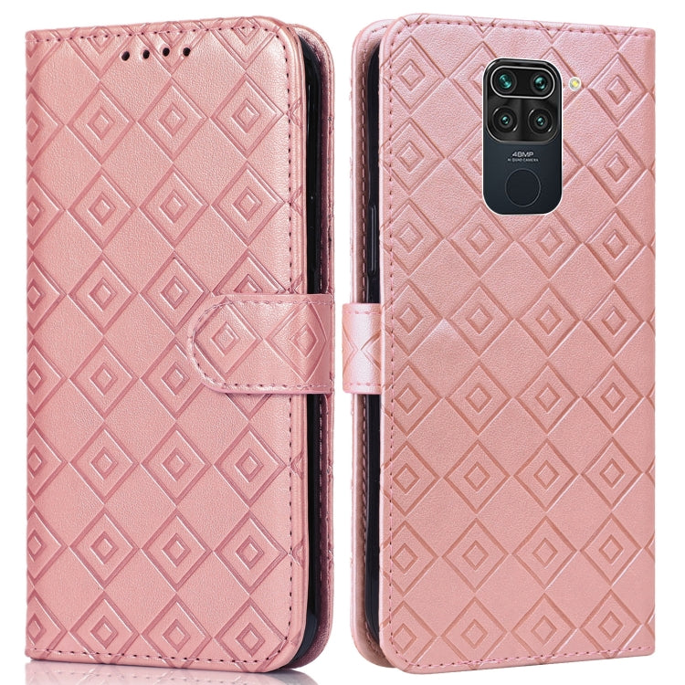 For Xiaomi Redmi Note 9 Embossed Big Small Concentric Squares Pattern Horizontal Flip Leather Case with Card Slot & Holder & Wallet