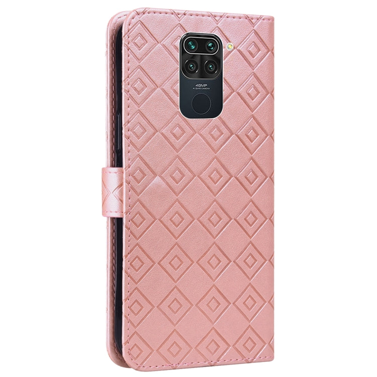 For Xiaomi Redmi Note 9 Embossed Big Small Concentric Squares Pattern Horizontal Flip Leather Case with Card Slot & Holder & Wallet