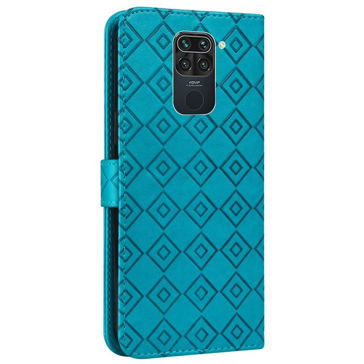 For Xiaomi Redmi Note 9 Embossed Big Small Concentric Squares Pattern Horizontal Flip Leather Case with Card Slot & Holder & Wallet