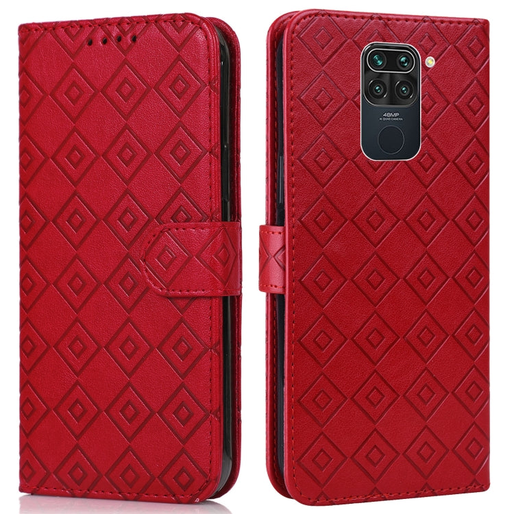 For Xiaomi Redmi Note 9 Embossed Big Small Concentric Squares Pattern Horizontal Flip Leather Case with Card Slot & Holder & Wallet