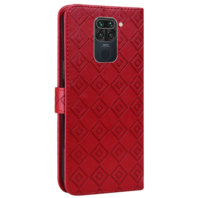 For Xiaomi Redmi Note 9 Embossed Big Small Concentric Squares Pattern Horizontal Flip Leather Case with Card Slot & Holder & Wallet