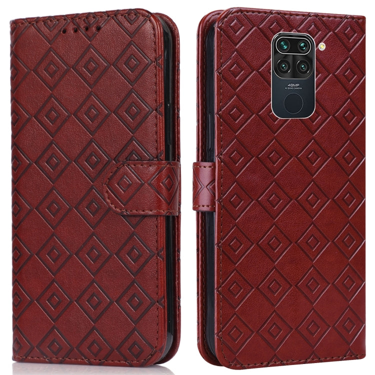 For Xiaomi Redmi Note 9 Embossed Big Small Concentric Squares Pattern Horizontal Flip Leather Case with Card Slot & Holder & Wallet