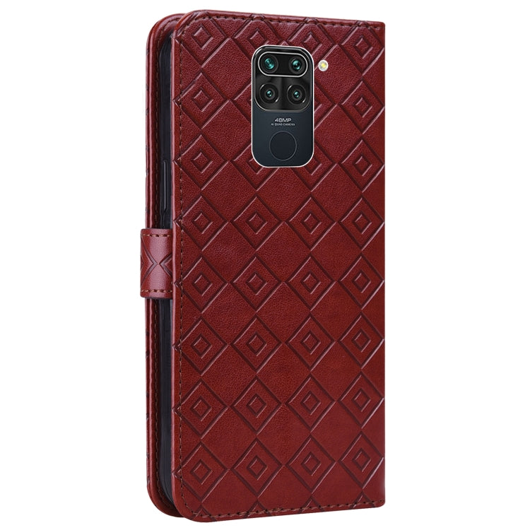 For Xiaomi Redmi Note 9 Embossed Big Small Concentric Squares Pattern Horizontal Flip Leather Case with Card Slot & Holder & Wallet