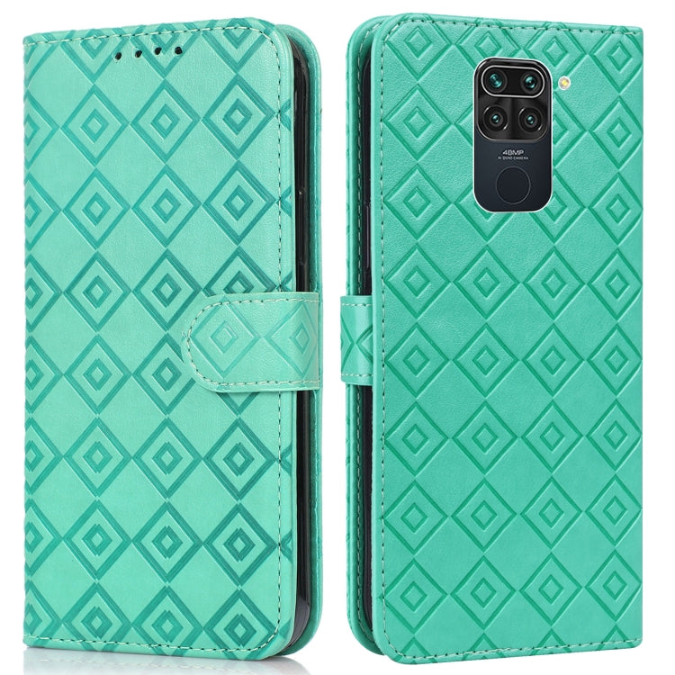 For Xiaomi Redmi Note 9 Embossed Big Small Concentric Squares Pattern Horizontal Flip Leather Case with Card Slot & Holder & Wallet