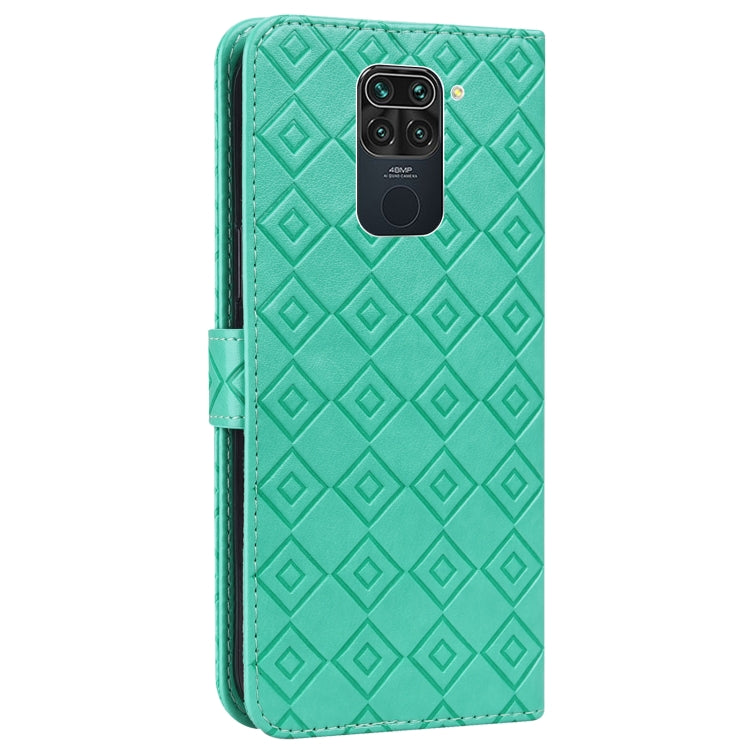 For Xiaomi Redmi Note 9 Embossed Big Small Concentric Squares Pattern Horizontal Flip Leather Case with Card Slot & Holder & Wallet