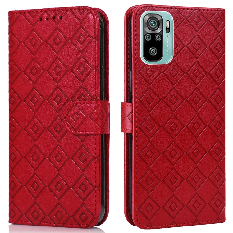 For Xiaomi Redmi Note 10 4G / Note 10S Embossed Big Small Concentric Squares Pattern Horizontal Flip Leather Case with Card Slot & Holder & Wallet