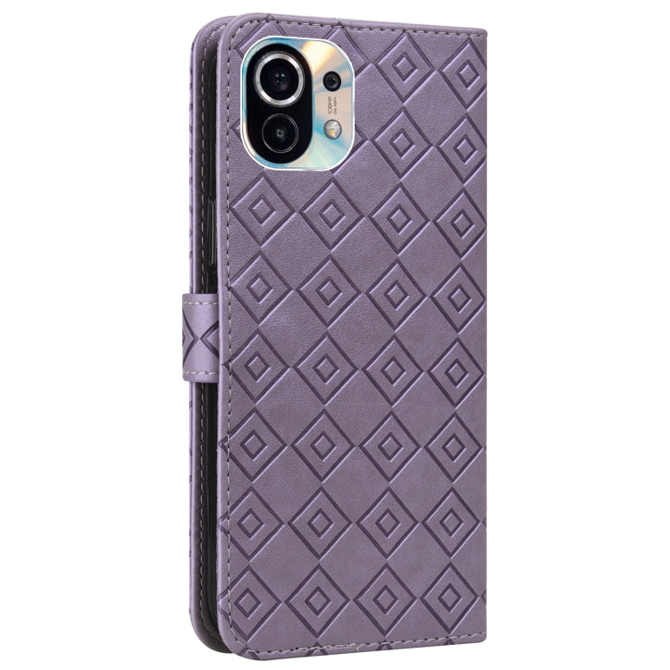 For Xiaomi Mi 11 Embossed Big Small Concentric Squares Pattern Horizontal Flip Leather Case with Card Slot & Holder & Wallet