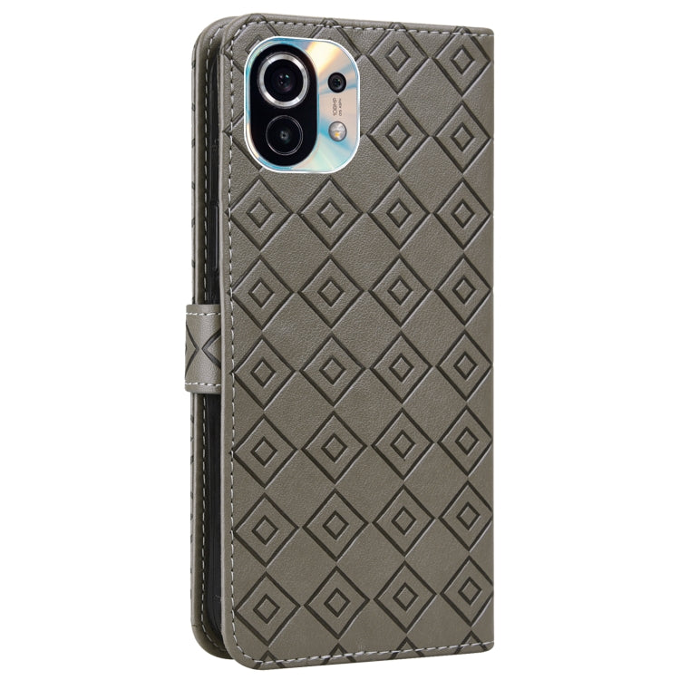 For Xiaomi Mi 11 Embossed Big Small Concentric Squares Pattern Horizontal Flip Leather Case with Card Slot & Holder & Wallet