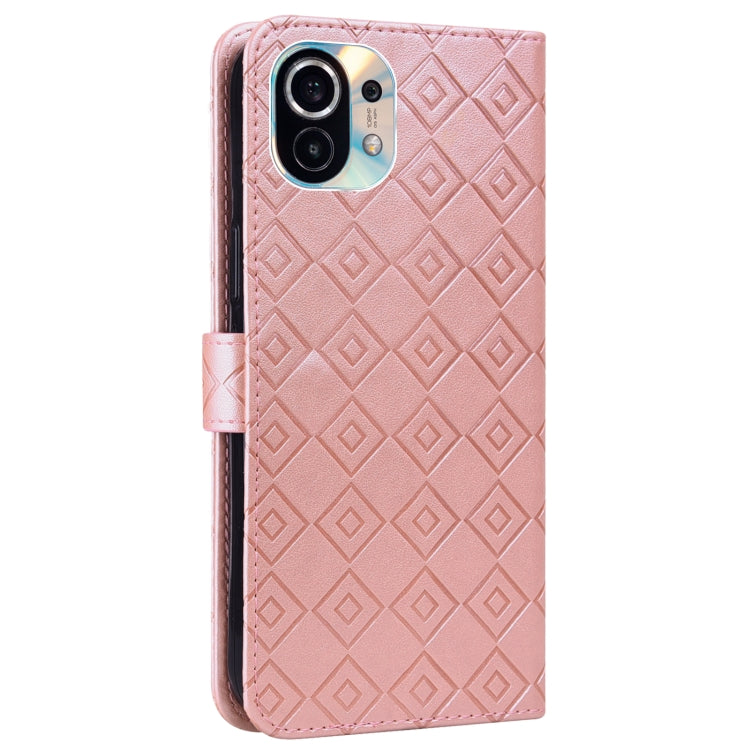For Xiaomi Mi 11 Embossed Big Small Concentric Squares Pattern Horizontal Flip Leather Case with Card Slot & Holder & Wallet