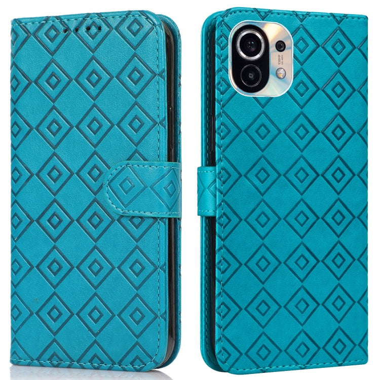 For Xiaomi Mi 11 Embossed Big Small Concentric Squares Pattern Horizontal Flip Leather Case with Card Slot & Holder & Wallet