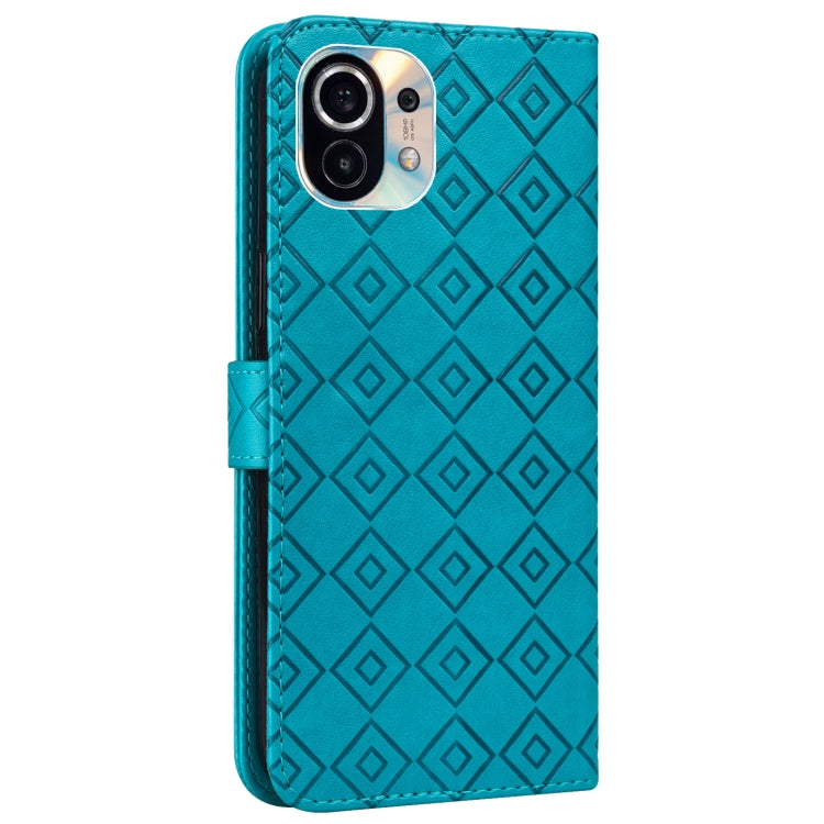 For Xiaomi Mi 11 Embossed Big Small Concentric Squares Pattern Horizontal Flip Leather Case with Card Slot & Holder & Wallet