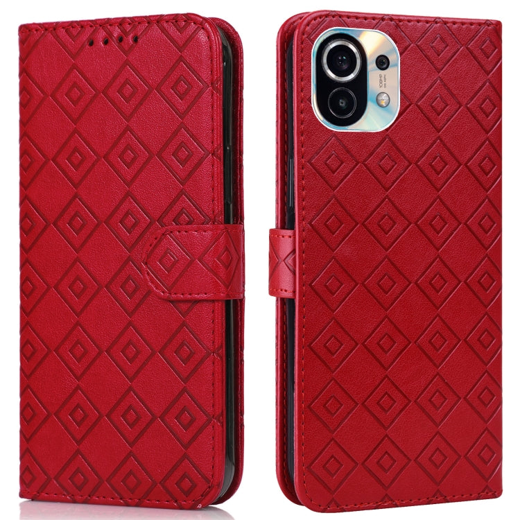 For Xiaomi Mi 11 Embossed Big Small Concentric Squares Pattern Horizontal Flip Leather Case with Card Slot & Holder & Wallet