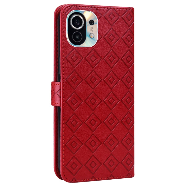 For Xiaomi Mi 11 Embossed Big Small Concentric Squares Pattern Horizontal Flip Leather Case with Card Slot & Holder & Wallet