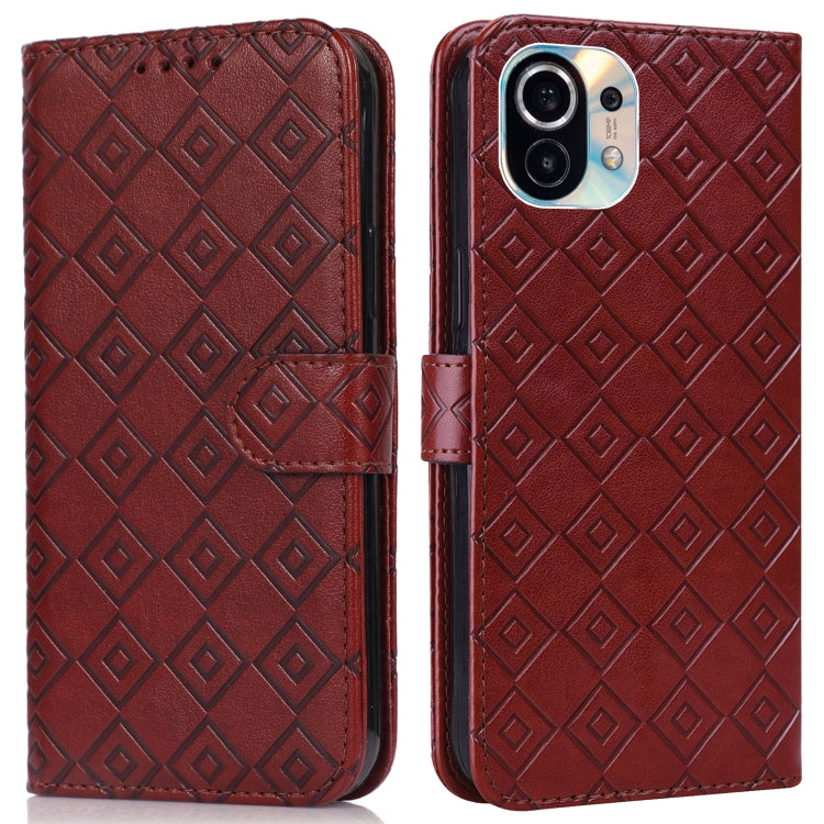 For Xiaomi Mi 11 Embossed Big Small Concentric Squares Pattern Horizontal Flip Leather Case with Card Slot & Holder & Wallet