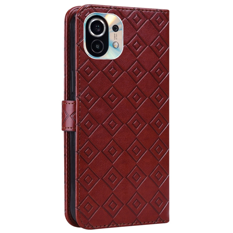 For Xiaomi Mi 11 Embossed Big Small Concentric Squares Pattern Horizontal Flip Leather Case with Card Slot & Holder & Wallet