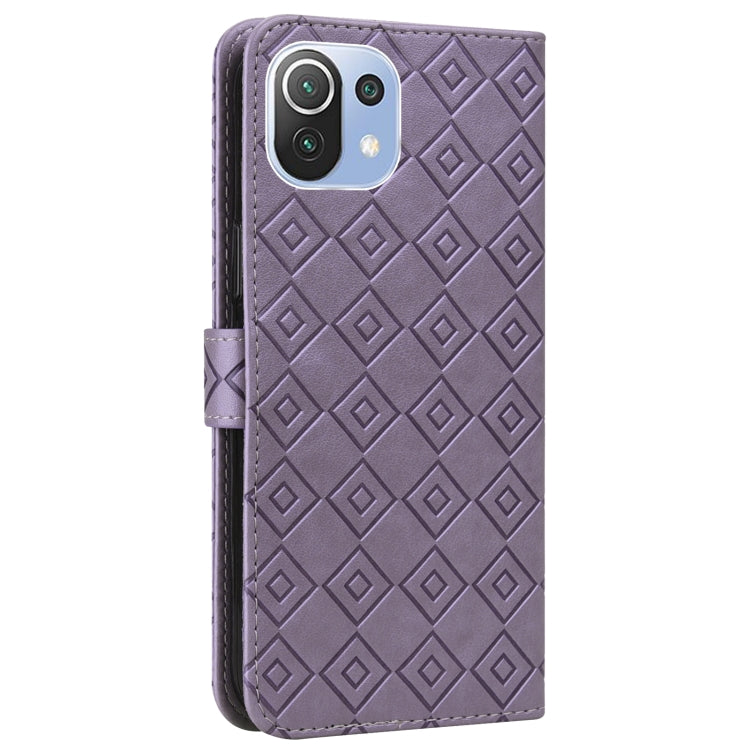 For Xiaomi Mi 11 Lite Embossed Big Small Concentric Squares Pattern Horizontal Flip Leather Case with Card Slot & Holder & Wallet