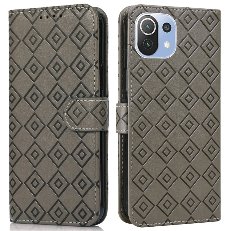 For Xiaomi Mi 11 Lite Embossed Big Small Concentric Squares Pattern Horizontal Flip Leather Case with Card Slot & Holder & Wallet