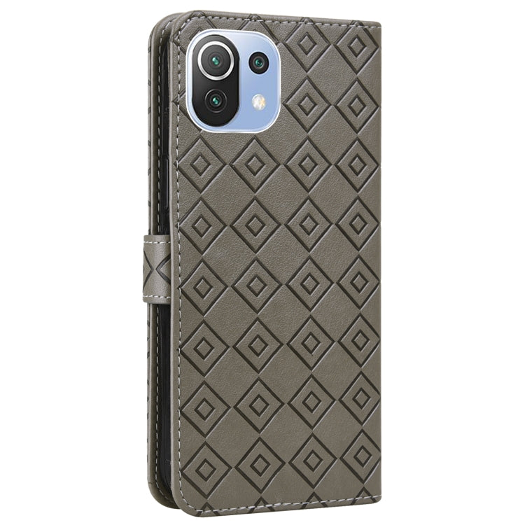 For Xiaomi Mi 11 Lite Embossed Big Small Concentric Squares Pattern Horizontal Flip Leather Case with Card Slot & Holder & Wallet