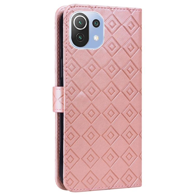 For Xiaomi Mi 11 Lite Embossed Big Small Concentric Squares Pattern Horizontal Flip Leather Case with Card Slot & Holder & Wallet