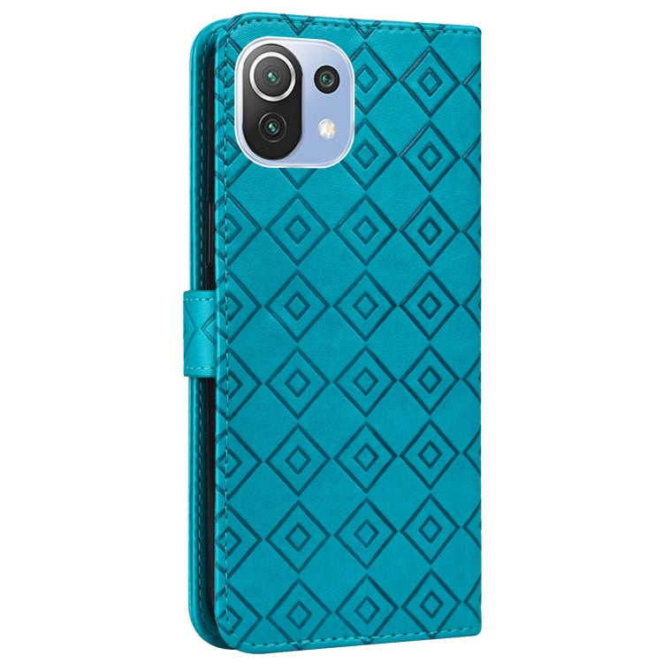 For Xiaomi Mi 11 Lite Embossed Big Small Concentric Squares Pattern Horizontal Flip Leather Case with Card Slot & Holder & Wallet
