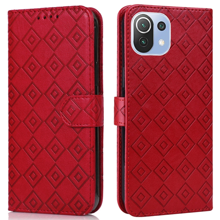 For Xiaomi Mi 11 Lite Embossed Big Small Concentric Squares Pattern Horizontal Flip Leather Case with Card Slot & Holder & Wallet